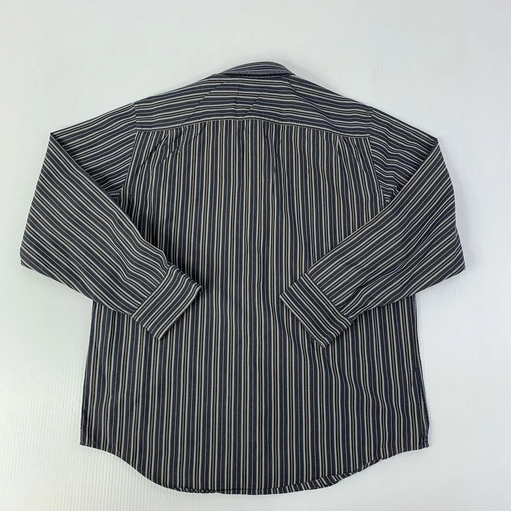 Banana Republic Men's Large Slate Blue Striped Long Sleeve Button Front Shirt